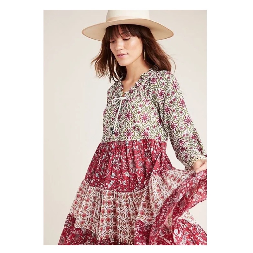 New! ANTHROPOLOGIE Ro’s Garden Tiered Stitched Ruffle Maxi Dress - Picture 3 of 12